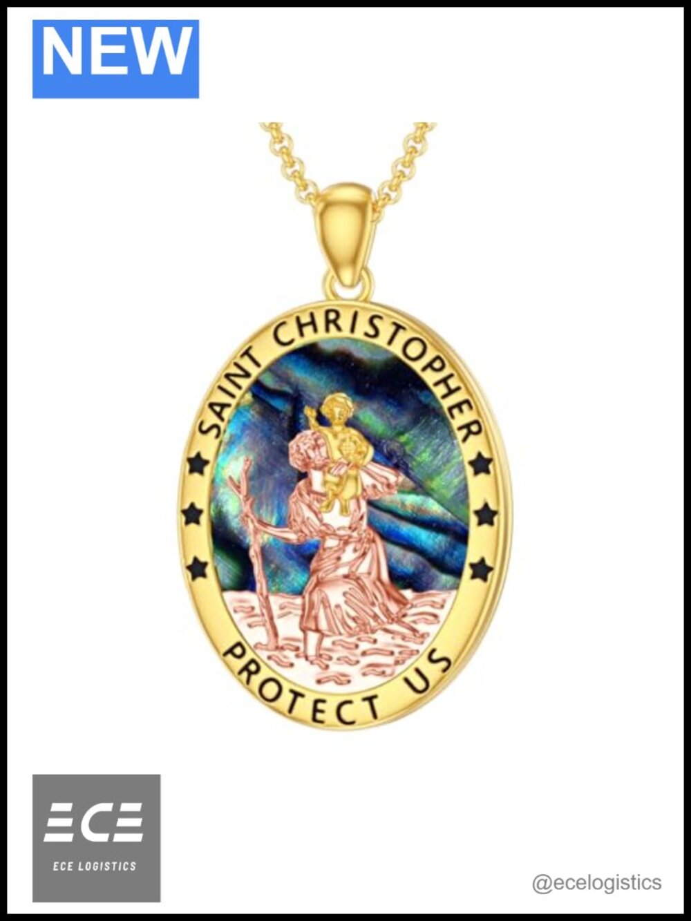 SOULMEET Personalized Gold Plated Silver Oval Saint Christopher Locket Necklace